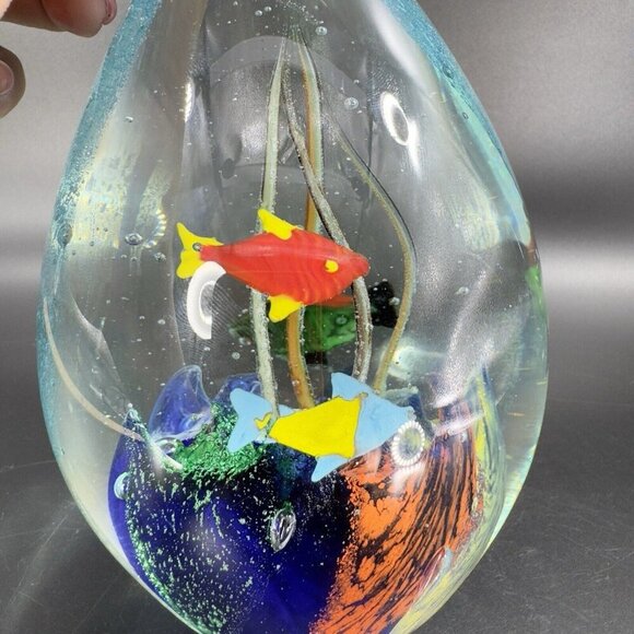 Venetian Art Glass Paperweight Fish Aquarium Large Heavy Multicolor Italian VTG - Picture 6 of 16